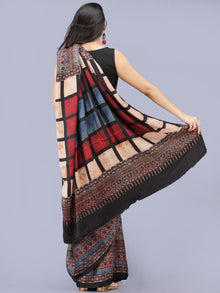 Black Indigo Maroon Ajrakh Hand Block Printed Modal Silk Saree - S031704202