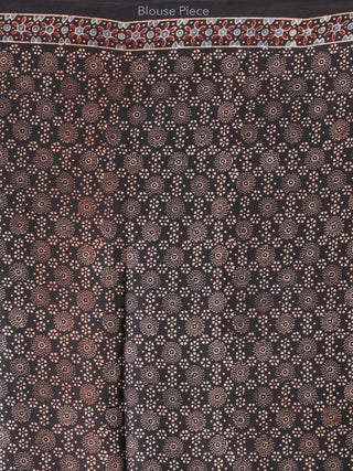 Black Indigo Maroon Ajrakh Hand Block Printed Modal Silk Saree - S031704202