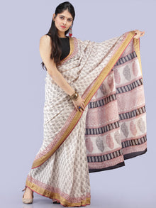 White Red Black Printed Maheshwari Cotton Saree - S031704275