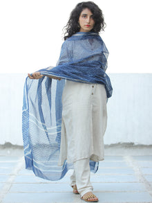 Indigo White Kota Doria Cotton Hand Block Printed Dupatta  - D04170672