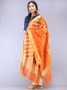 Banarasi Chanderi Dupatta With Zari Work - Orange & Gold - D04170834