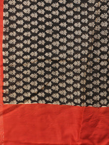 Black Beige Red Chanderi Shibori Hand Block Printed Dupatta - D04170730