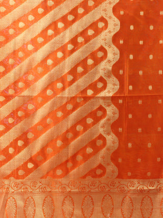 Banarasi Chanderi Dupatta With Zari Work - Orange & Gold - D04170834
