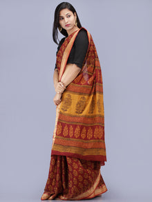 Maroon Olive Green Bagh Printed Maheshwari Cotton Saree - S031704213