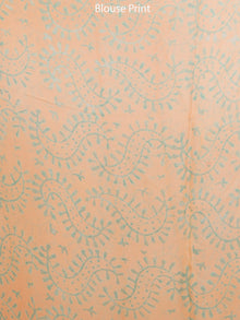 Peach Green Hand Block Printed Chiffon Saree with Zari Border - S031703276