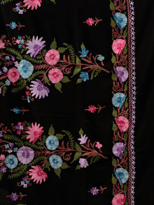 Black Aari Embroidered Georgette Saree From Kashmir - S031704666