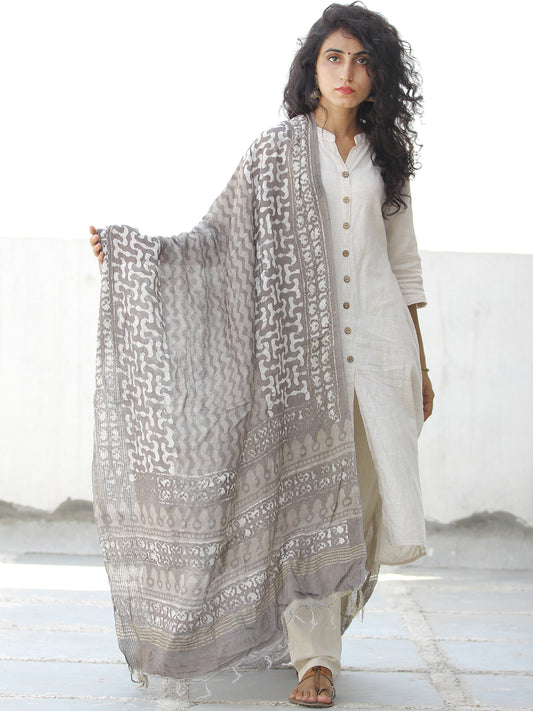 Kashish Ivory  Chanderi Hand Block Printed Dupatta - D04170580