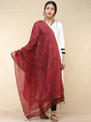 Maroon Red Chanderi Hand Block Printed Dupatta - D04170731
