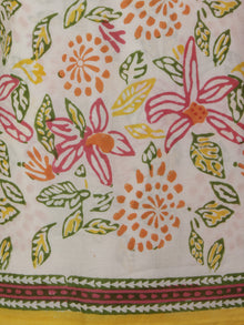 Ivory Orange Green Yellow Hand Block Printed Cotton Suit-Salwar Fabric With Chiffon Dupatta (Set of 3) - S16281321