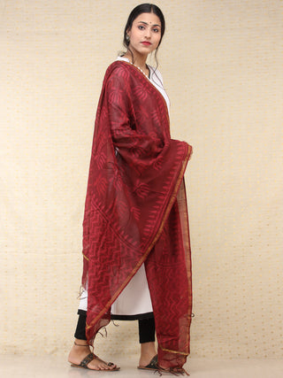 Maroon Red Chanderi Hand Block Printed Dupatta - D04170731