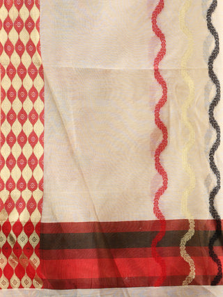 Banarasi Chanderi Dupatta With Resham Work - Ivory Red & Gold - D04170835