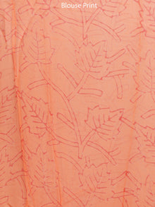 Peach Red Blue Hand Block Printed Chiffon Saree with Zari Border - S031703277