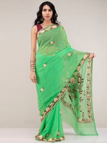 Green Aari Embroidered Georgette Saree From Kashmir - S031704668