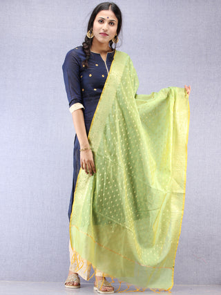 Banarasi Chanderi Dupatta With Zari Work - Light Green & Gold - D04170836