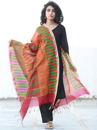 Red Green Yellow Chanderi Hand Block Printed Dupatta - D04170493