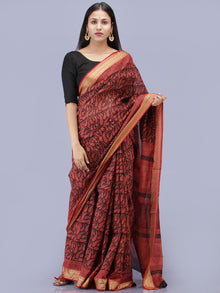 Rustic Red Black Bagh Printed Maheshwari Cotton Saree - S031704217