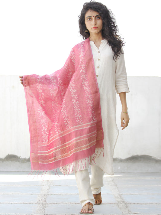 Pink Ivory  Chanderi Hand Block Printed Stole - D04170581