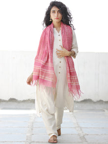 Pink Ivory  Chanderi Hand Block Printed Stole - D04170581