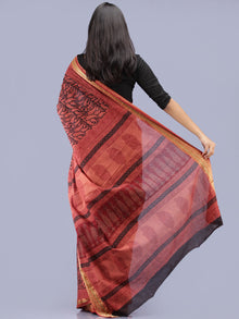 Rustic Red Black Bagh Printed Maheshwari Cotton Saree - S031704217