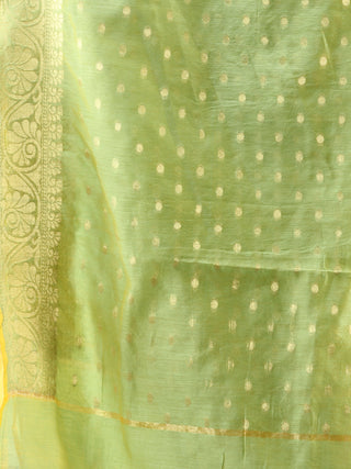 Banarasi Chanderi Dupatta With Zari Work - Light Green & Gold - D04170836