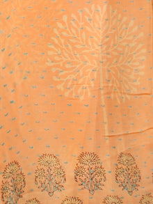 Peach Yellow Green Hand Block Printed Chiffon Saree with Zari Border - S031703278