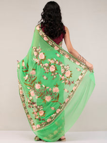 Green Aari Embroidered Georgette Saree From Kashmir - S031704668