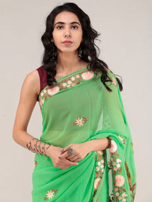 Green Aari Embroidered Georgette Saree From Kashmir - S031704668