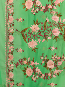Green Aari Embroidered Georgette Saree From Kashmir - S031704668