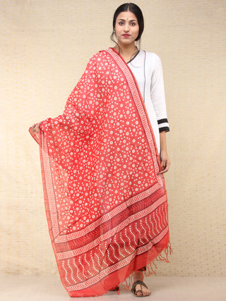 Coral White Chanderi Hand Block Printed Dupatta - D04170733