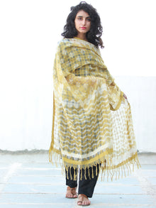 Yellow White Cotton Silk Hand Block Printed Dupatta - D04170496