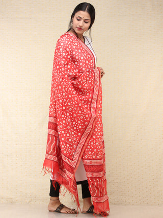 Coral White Chanderi Hand Block Printed Dupatta - D04170733