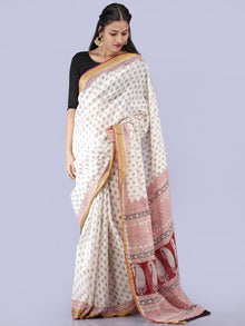 White Red Black Bagh Printed Maheshwari Cotton Saree - S031704278