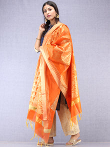 Banarasi Chanderi Dupatta With Resham Work - Orange & Gold - D04170837