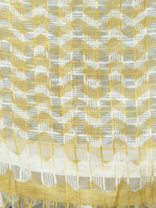 Yellow White Cotton Silk Hand Block Printed Dupatta - D04170496