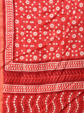 Coral White Chanderi Hand Block Printed Dupatta - D04170733