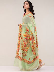 Green Aari Embroidered Georgette Saree From Kashmir - S031704669