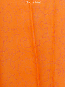 Orange Green Hand Block Printed Chiffon Saree with Zari Border - S031703279