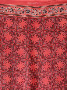 Crimson Red Indigo Ajrakh Hand Block Printed Modal Silk Saree - S031704204