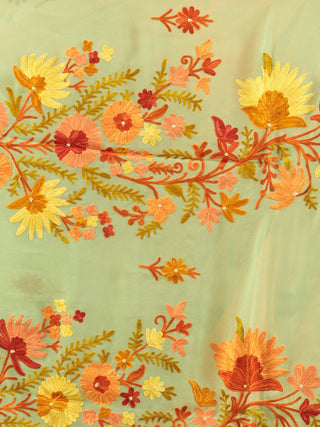 Green Aari Embroidered Georgette Saree From Kashmir - S031704669