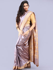 Banarasee Semi Silk Self Weave Saree With Resham Border - Dual Tone Silver & Steel Blue - S031704291