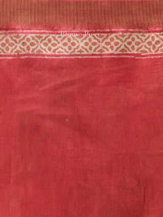 Pink Ivory Hand Block Printed Chanderi Saree With Geecha Border - S031704507