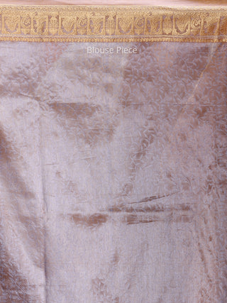 Banarasee Semi Silk Self Weave Saree With Resham Border - Dual Tone Silver & Steel Blue - S031704291