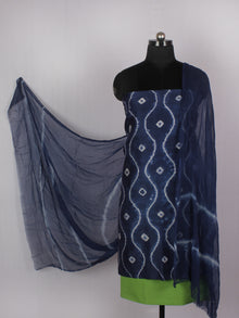 Indigo Ivory Lime Green Hand Shibori Dyed Chanderi Kurta & Chiffon Dupatta With Cotton Salwar Fabric Set of 3- S1628216
