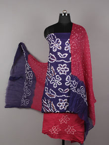 Purple Maroon White Hand Tie & Dye Bandhej Suit Salwar Dupatta (Set of 3) With Hand Embroidery & Mirror Work - S16281244
