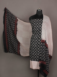 Black White Rust Ivory Hand Block Printed Cotton Suit-Salwar Fabric With Cotton Dupatta - S1628191