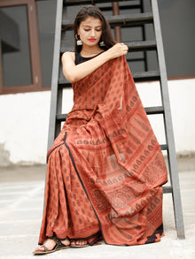 Blush Maroon Black Bagh Hand Block Printed Cotton Saree - S031703820