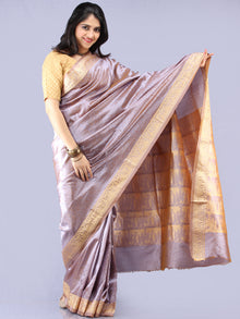 Banarasee Semi Silk Self Weave Saree With Resham Border - Dual Tone Silver & Steel Blue - S031704291