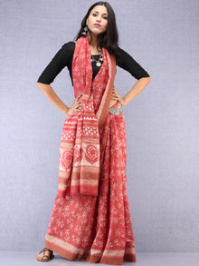 Pink Ivory Hand Block Printed Chanderi Saree With Geecha Border - S031704507