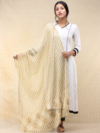 Ivory White Gold Georgette Hand Block Printed Dupatta  - D04170690