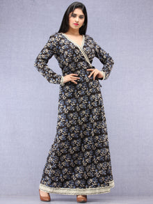 Johi - Hand Block Printed Long Cotton Wrap Round Dress  - D394F2062